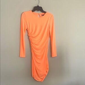 Zara Orange Asymmetrical Ruched Bodycon Dress